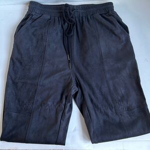 new in black faux suede soft drawstring elastic band joggers pockets